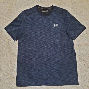 SOLD Under Armour Heatgear Men Size L Blue Black Fitted Crew-Neck T-Shirt Gym